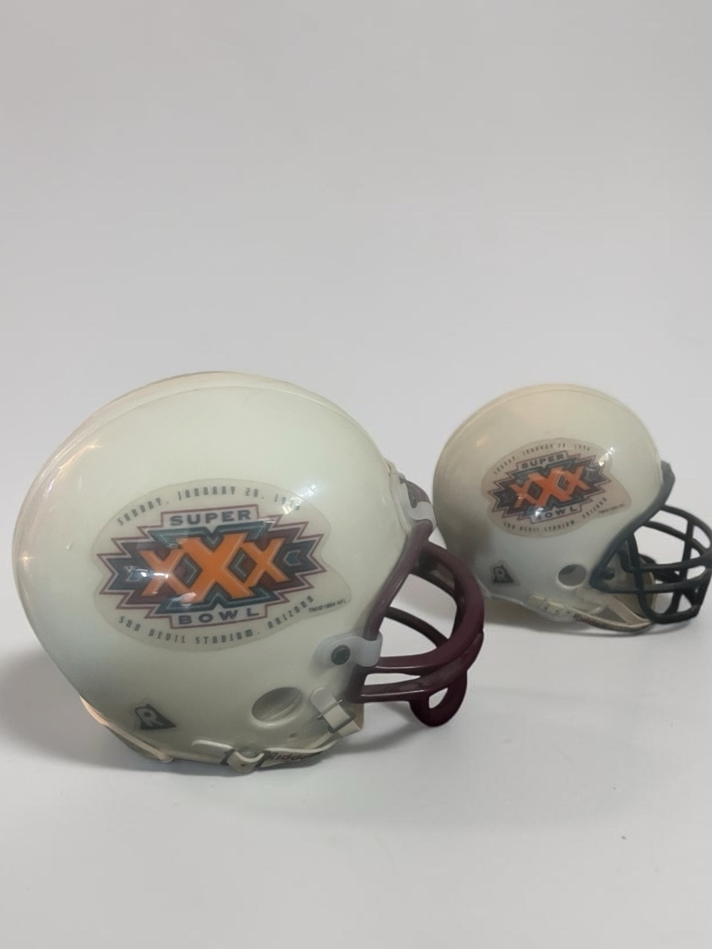 Super Bowl XXX Mini Helmet Pair - White with Maroon and Black Facemasks